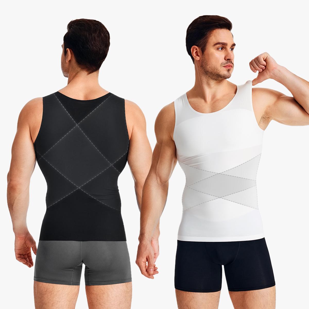 【Nebility】Men’s Compression Shapewear Vest, Abdominal Slimming Base Layer with Back Cross Support & Posture Correction, High Elasticity, Moisture-Wicking Body Shaping Tank， Menswear Plain SpringStatements