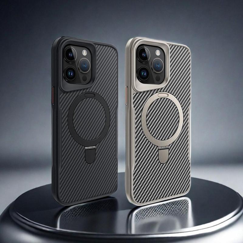 Magnetic Invisible Ring Stand Case for iPhone 17 Pro Max/16 Plus/15/14/13/12 Pro - Hard  Back Panel with Strong Grip Viewing, Shockproof Protective Cover-HN-PG01
