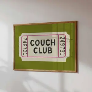 [Sale off up to 50%] [Free ship] [No Frame] Couch Club Ticket Print: Retro Living Room Art (Printed and Shipped)
