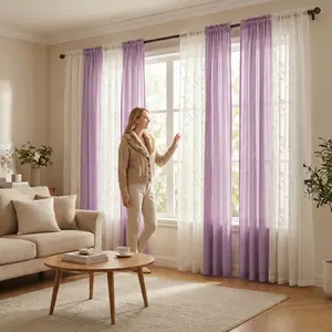 8-Panels 52x84 Inches Customized package. 4 panels are Dolly fabric embroidered curtains, 4 panels are 540D fabric chiffon. All have rod-in-head design.  curtains enhances indoor aesthetics. FT7433 + L21 woven，rod，pocket，curtains