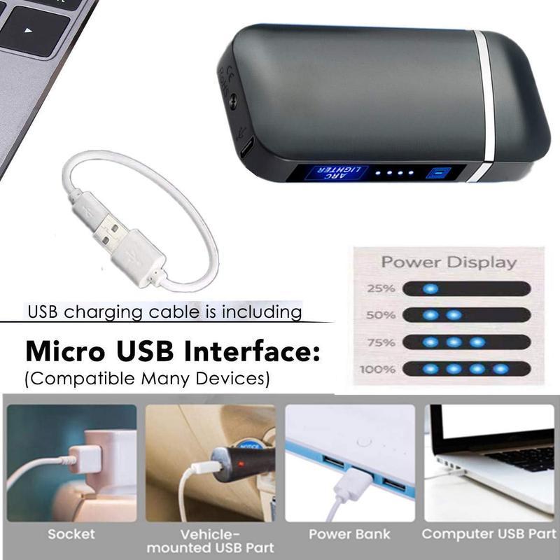 Electronic lighter, dual arc, windproof, LED power indicator, automatic protection, metal material, suitable for daily use such as candles, camping, kitchen, barbecue, etc. It can also be used as a unique gift for collection and decoration.