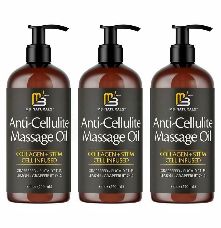 3 Pcs M3 Naturals Cellulite Massage Oil 8oz-Smooth the Appearance of Cellulite-Body Care & Skin Care Massage Oil GS-Topical Collagen and Plant Stem CellBody Oil to Restore Texture and Elasticity-Soothing Body Oil