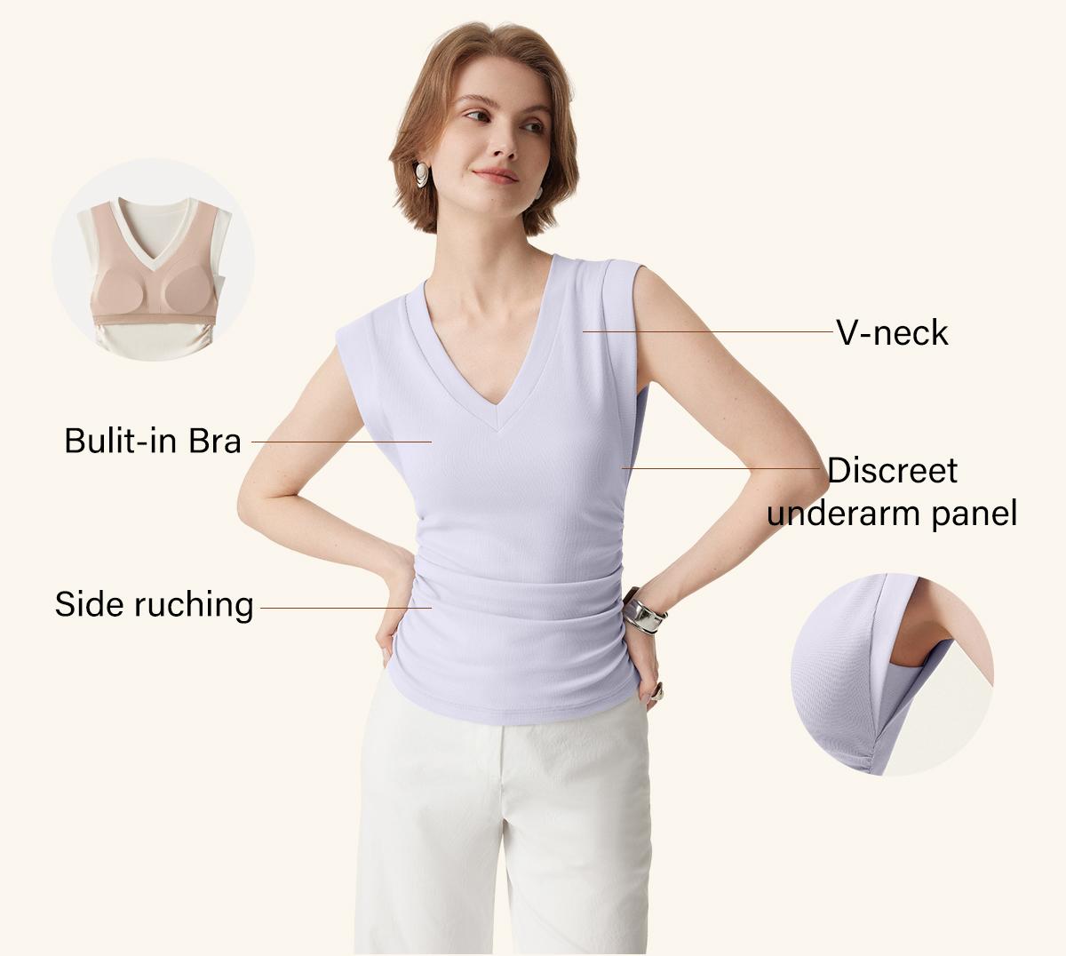 OGL Stretch Cotton V-neck Side Ruched Muscle Brami Top