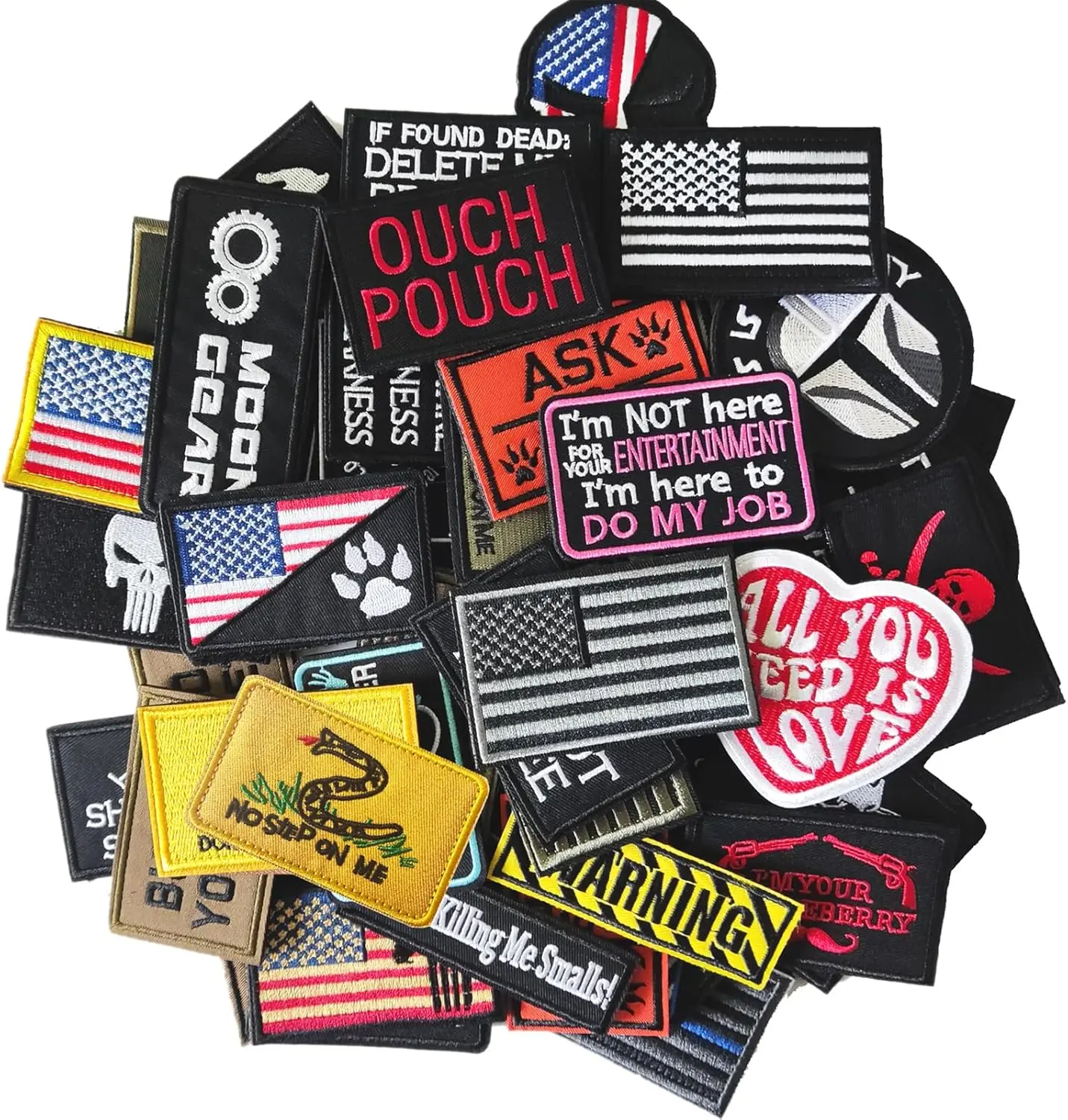 Harsgs 20-Piece Random Design Fabric Patches Bundle - Full Embroidery Loop Hook Set   hook fastener  for Military Gear, Caps, Bags, Vests