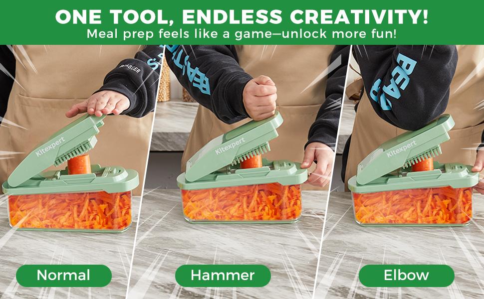 [BF&CM]KitExpert New Veggie Chopper(Faster Mealprep&Cleaning), All in One Mandoline, Multifunctional Food/Vegetable Chopper, Onion Cutter, Cheese Grater, Nova