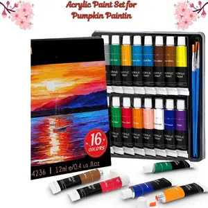 16-Color Acrylic Paint Set for Pumpkin Painting – Non-Toxic Paints for Canvas, Wood, Fabric, Ceramic Crafts, Rich Pigments for Beginners