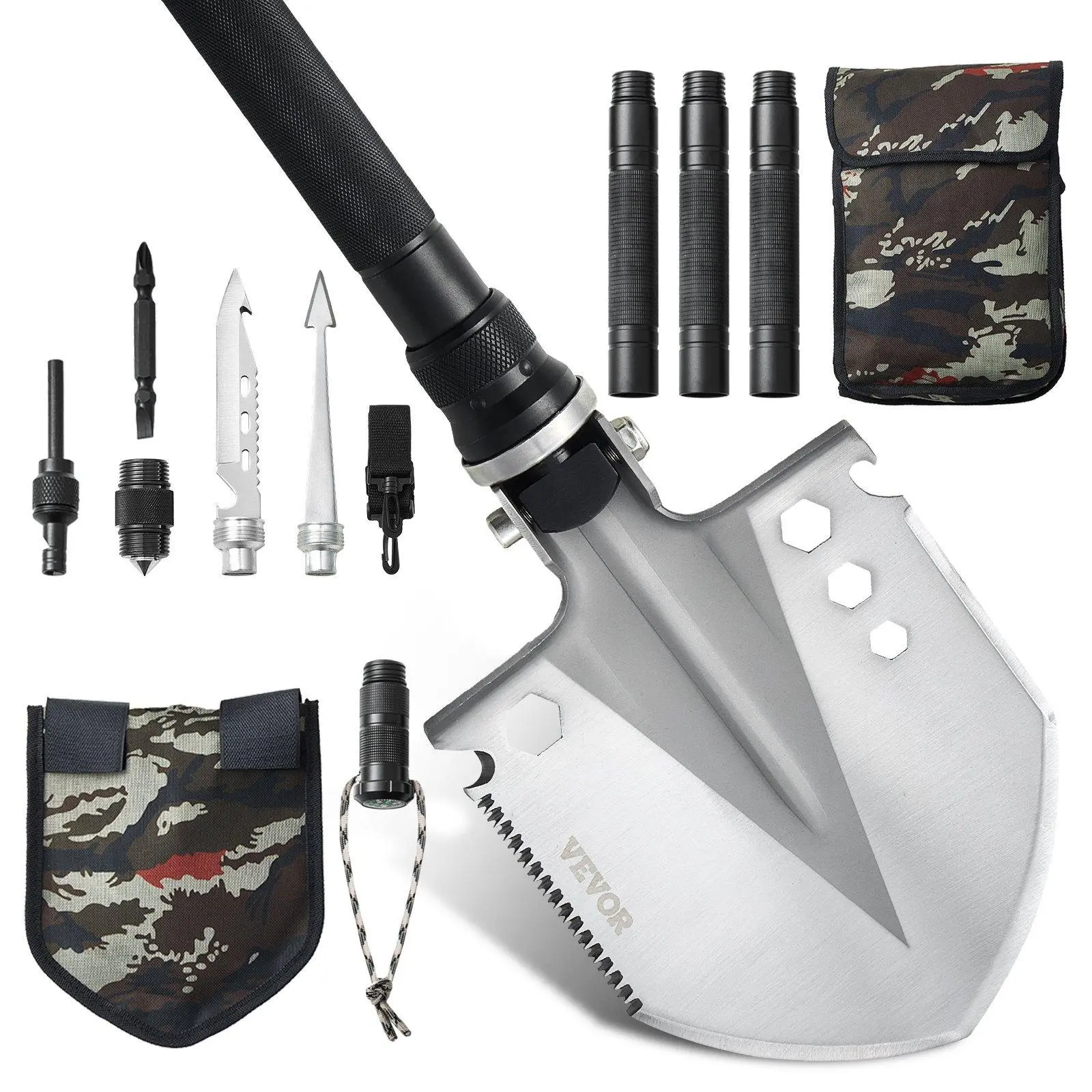 【Summerfinds】13-in-1 Folding Survival Shovel, VEVOR Portable Compact Multitool, All Metal EDC Outdoor Gadget, EDC Tool for Camping, Survival Supplies & Outdoor Tools