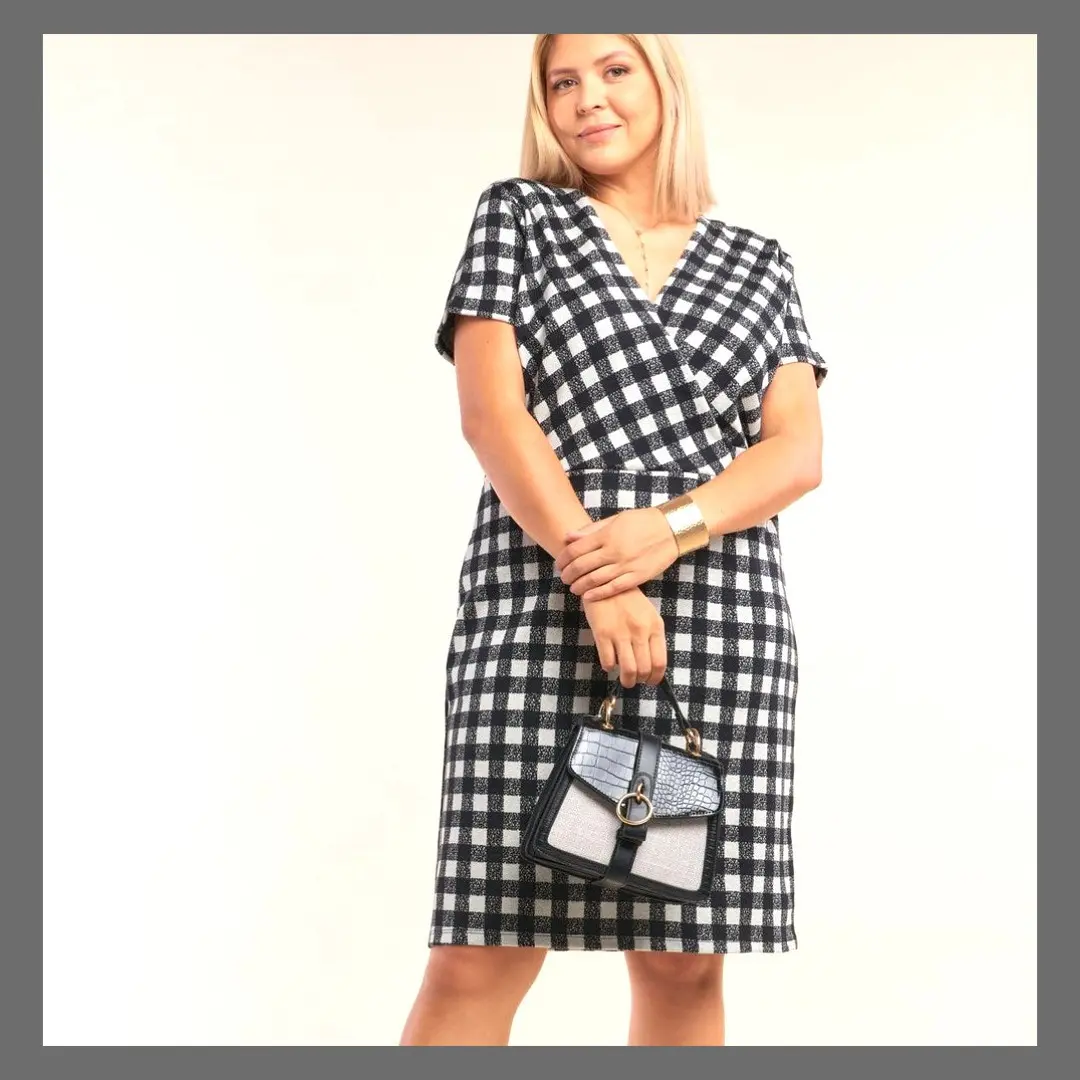 Plus Size Plaid Checkered Black & White Dress