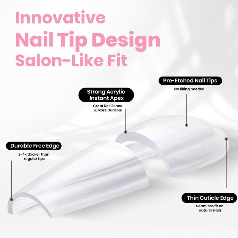 Beetles Tipex Pre-Building Instant Apex Nail Tips Kit – Stiletto Square Almond Coffin, 224PCS in 16 Sizes | Pre-Etched, Thick Full Cover Acrylic Tips with Nail Glue, Base & Top Coat, Nail Prep Kit, Mini UV Lamp Manicure Art DIY Long Lasting Gift for Women