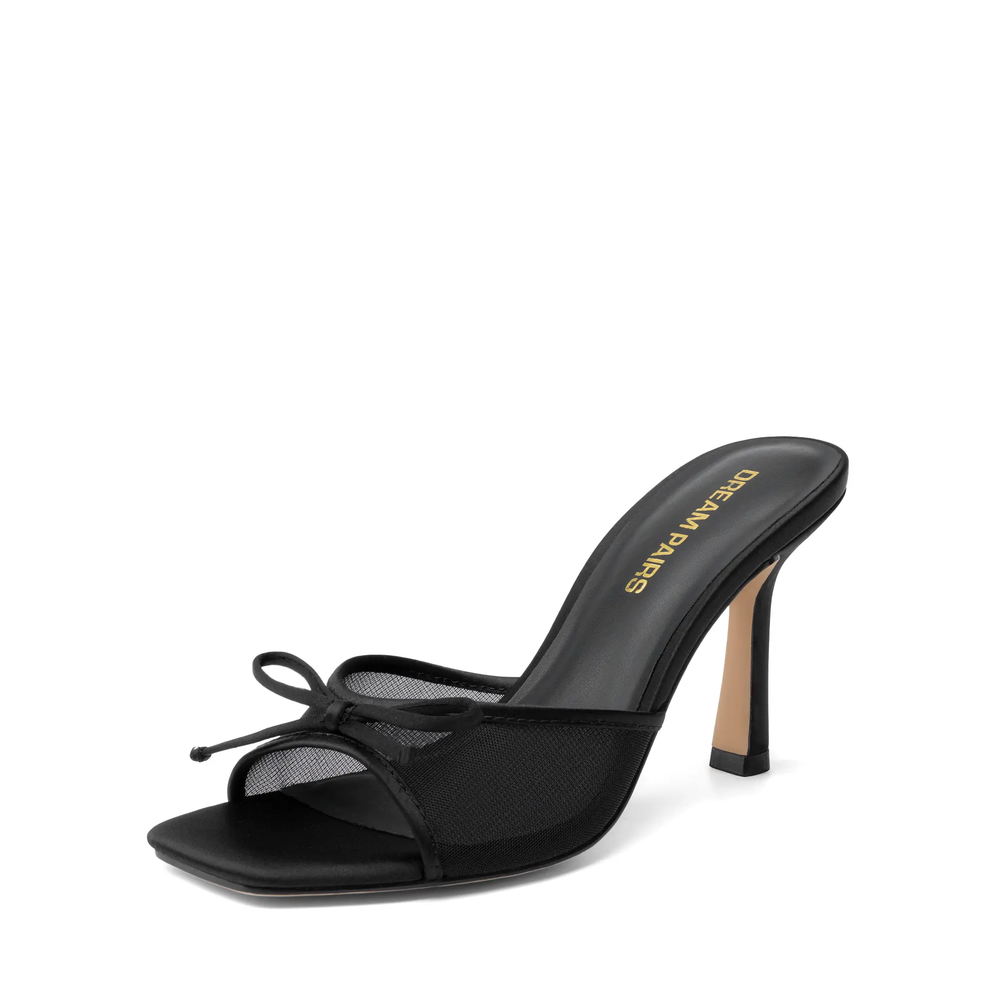 DREAM PAIRS Women's Elegant Glamorous Heels for Women - Square Open Toe, Bow Accent, Vintage Slip-On Stiletto, High Backless Dressy Sandal Shoe for Daily, Party Occasions,shoes for back to school,back to school shoes