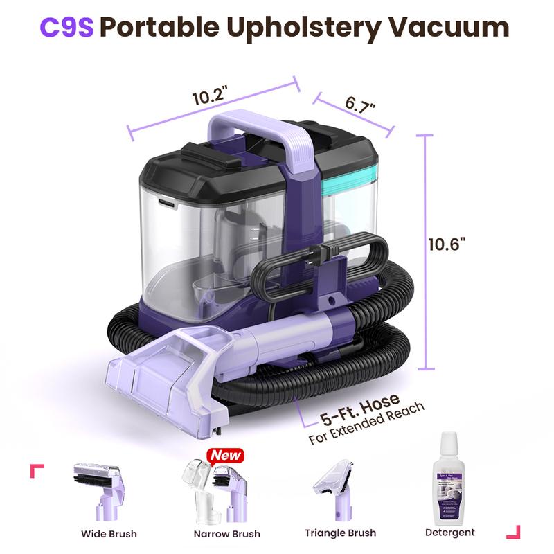 [Valentines'DaySale!] Upholstery Carpet Vacuum Cleaner, 18KPa Suction Spot Cleaning Machine for Pet Stains, Carpets, Sofa, Car Seats, Mattress, with 3 Multipurpose Cleaning Tools, 6'' Deep Cleaning Brush | Portable 3-in-1 New Purple C9S