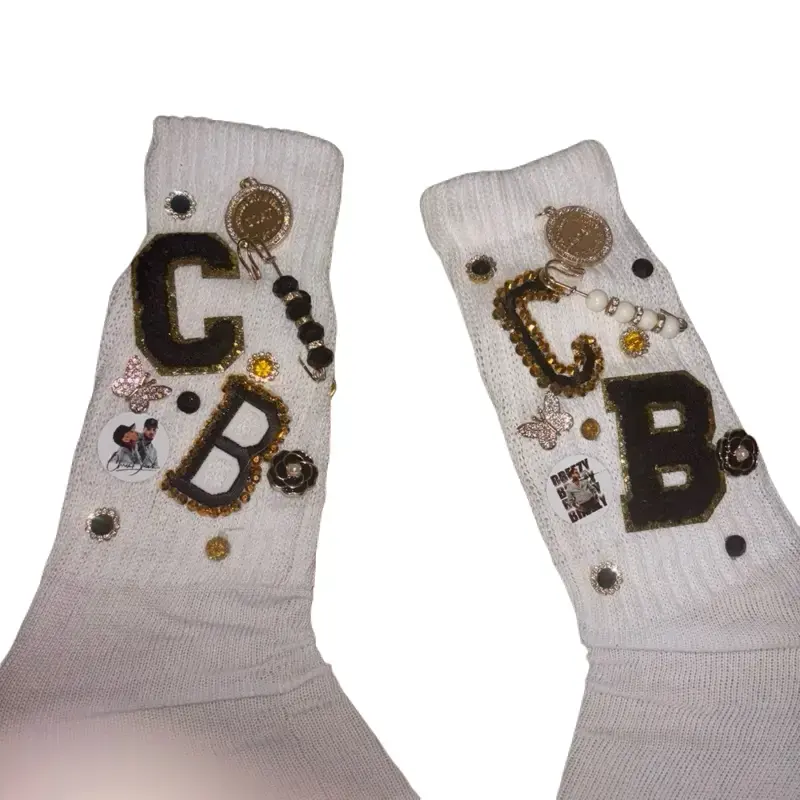 Junk Socks Womenswear Bridal White Maternity Custom Design with Decorative Elements and 'C.B' Lettering