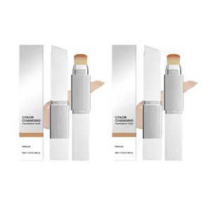 2 Sticks | 2-in-1 Color-Changing Foundation Stick, Full Coverage Base, Dual-Ended with Detachable Brush for a Flawless Finish (Natural Shade) Concealer Makeup Cosmetic Blend Oil Powder Smooth foundation make-up Stick