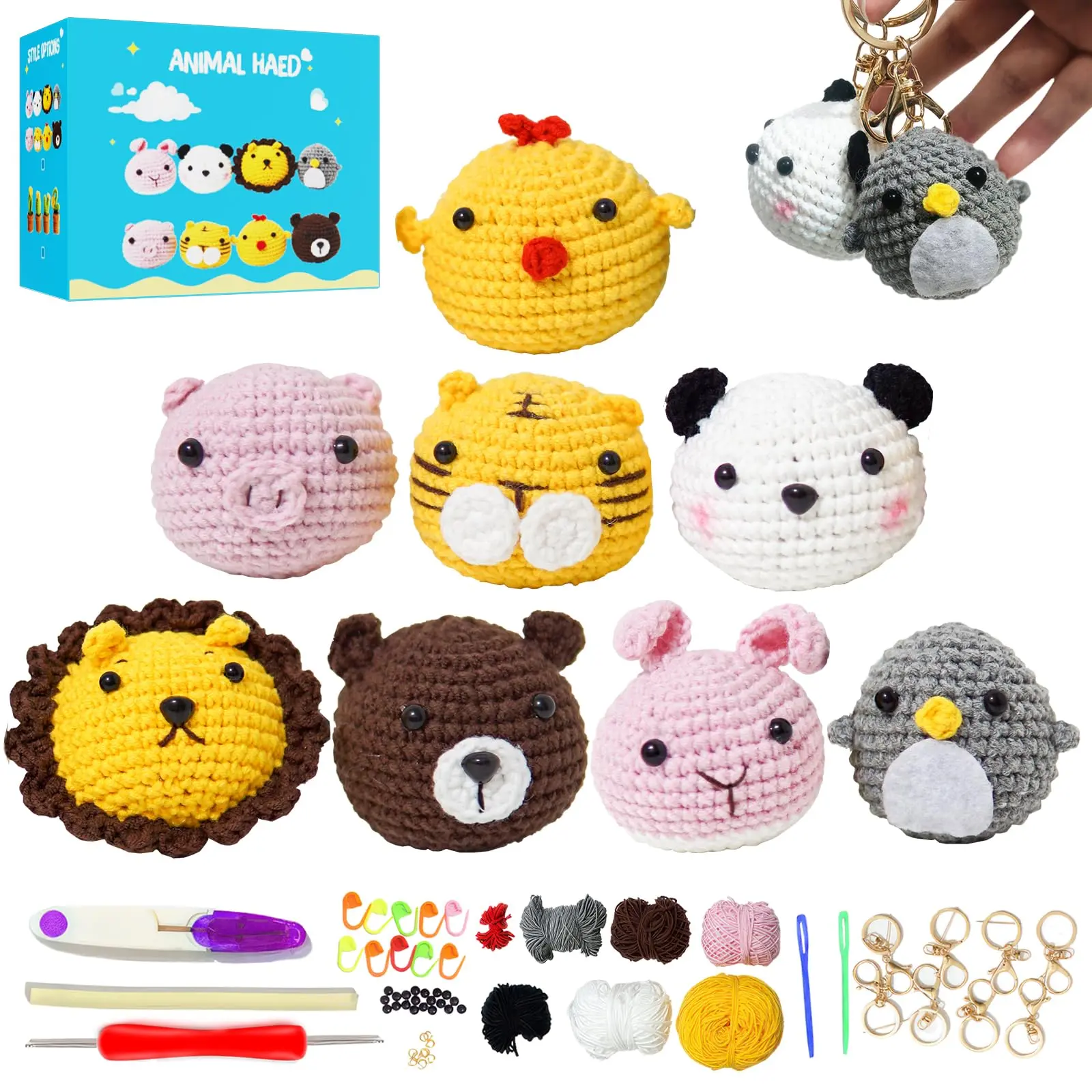 Animal Crochet Kit for Beginners, Beginner Crochet Kit for Adults with Step-by-Step Video Tutorials, DIY Crochet Animal Kits Kids Knitting Supplies Yarn Handmade Crafts Plushies
