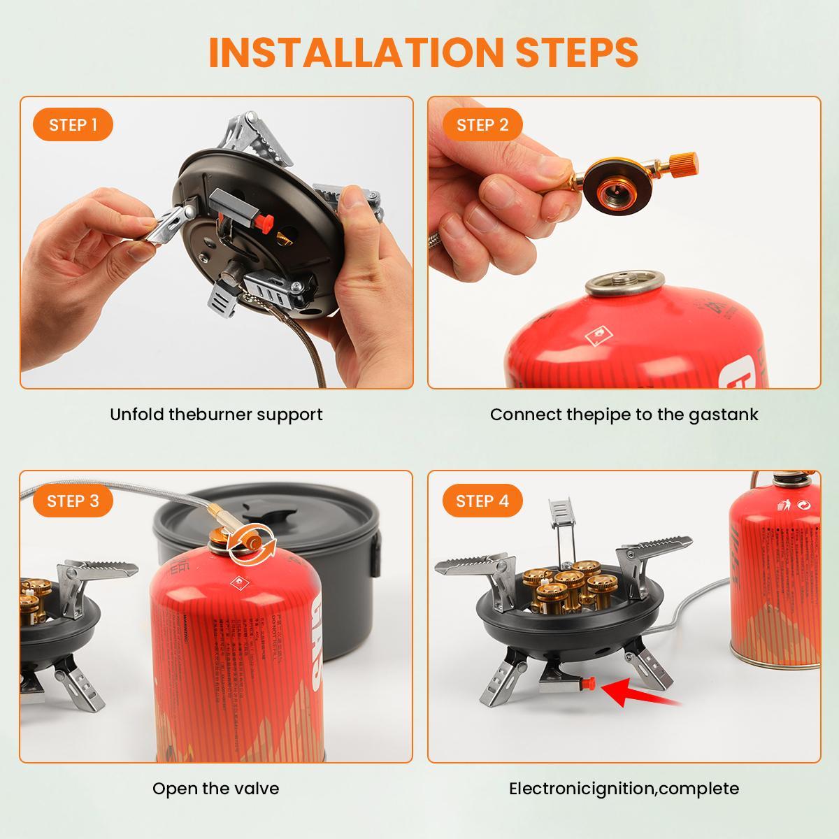 GEEKHOM 16000W Portable Camping Stove – Windproof, Foldable Gas Burner with Piezo Ignition for Propane/Butane Canisters | Compact Backpacking Stove for Hiking, Picnics, & Emergency Use