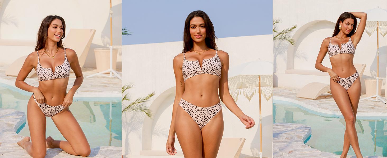 ZAFUL Women's Leopard Bikini Set V Wired Animal Print Ribbed Colorblock Swimsuit High Cut Two Piece Swimwear with Removable Padded Top for Summer Beachwear ZAFUL Women's Leopard Bikini Set V Wired Animal Print Ribbed Colorblock Swimsuit High Cut Two Piece Swimwear with Removable Padded Top for Summer Beachwear