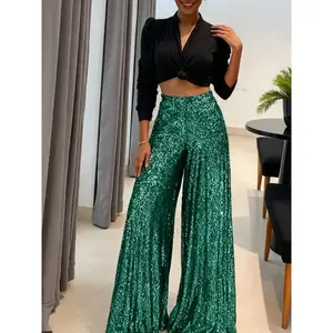 A women's wide-leg version is loose and elegant and inclusive with a good waist elastic design sequin wide-leg trousers, suitable for autumn and winter, suitable for dinner party style, fashionable red carpet style and other styles.