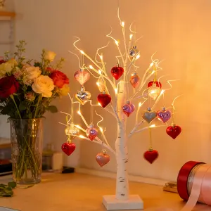 Spring LED simulated heart birch tree light set with 18 heart-shaped hanging ornaments; dining table decorative lighting—ideal for home room decor, birthday gifts, graduation season wedding parties, and Mother’s Day holiday decorations.
