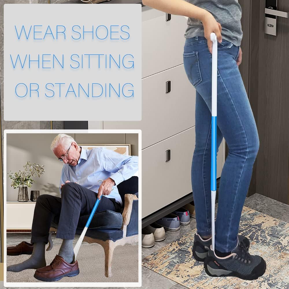 Long Handled Shoe Horn,35.5 Inch  Dressing Stick, Sock Remover Aid Helper - Versatile, Adjustable Dressing Aid for Shoes, Socks, Shirts, Pants - Long Shoe Horn, Shoe Horn Long Handle for Seniors