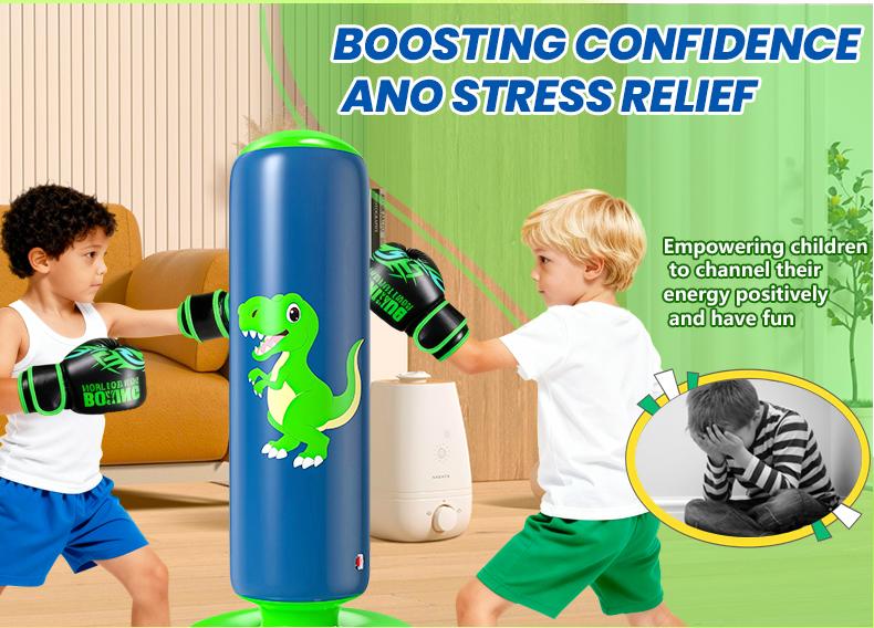 48-Inch Stable No-Leak Inflatable Dinosaur Punching Bag, QP0 Kids Outdoor Play Toys, 3-6 Year-Old Boys & Girls Karate/Taekwondo Practice Set,