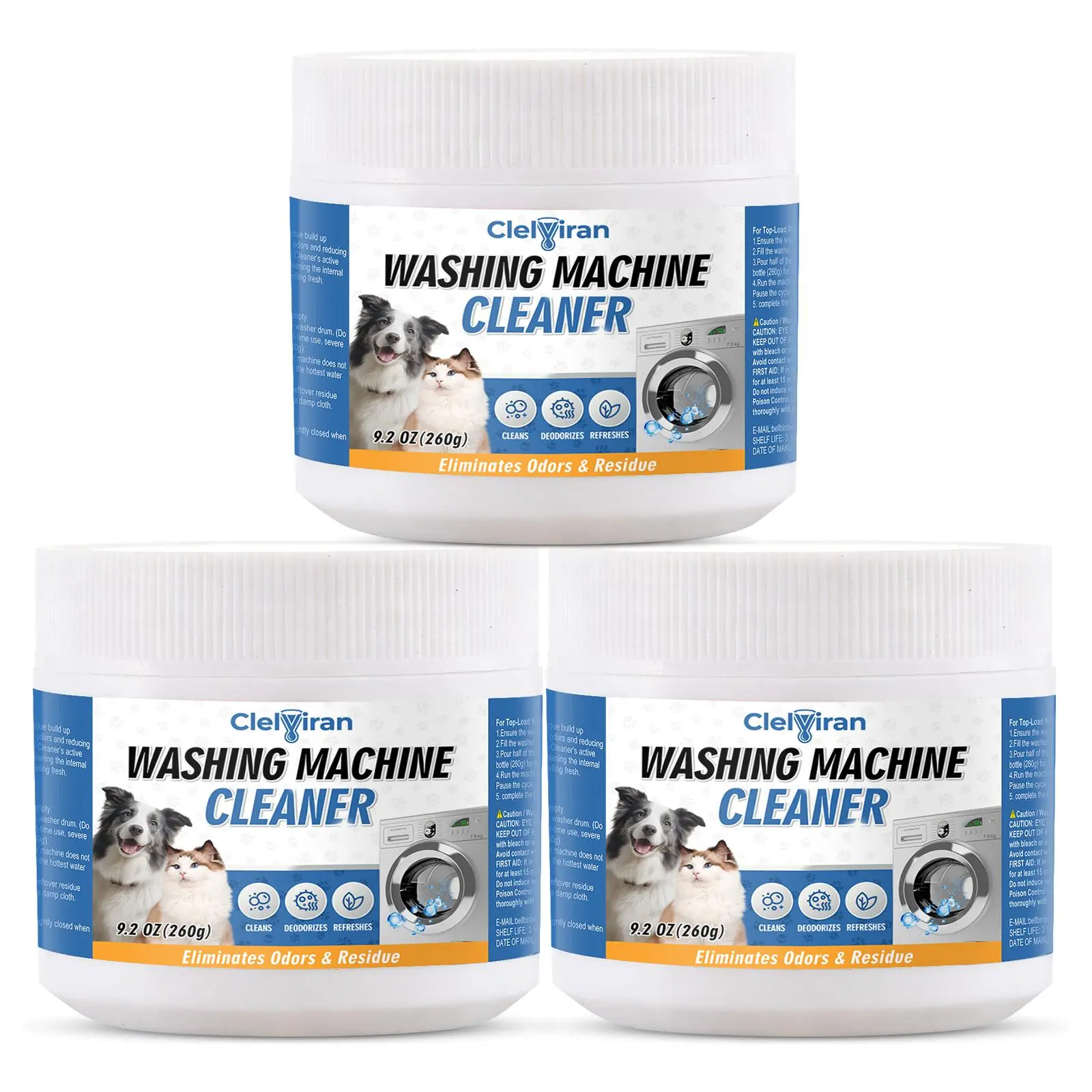 Clelviran Washing Machine Cleaner Powder - Enzyme Deep Cleaning Household Items Formula, Removes Odor, Residue, Grime & Pet Hair Buildup, Septic-Safe Washer Descaler for HE, Front Load & Top Load Machines