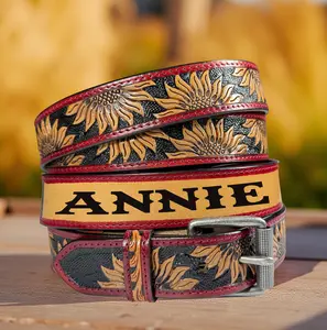 Name Western Eagle Leather Belt For Men Women, Personalized Cowboy Tooled Full Grain Leather Belt with Removable Buckle, Ranch Gift for Dad