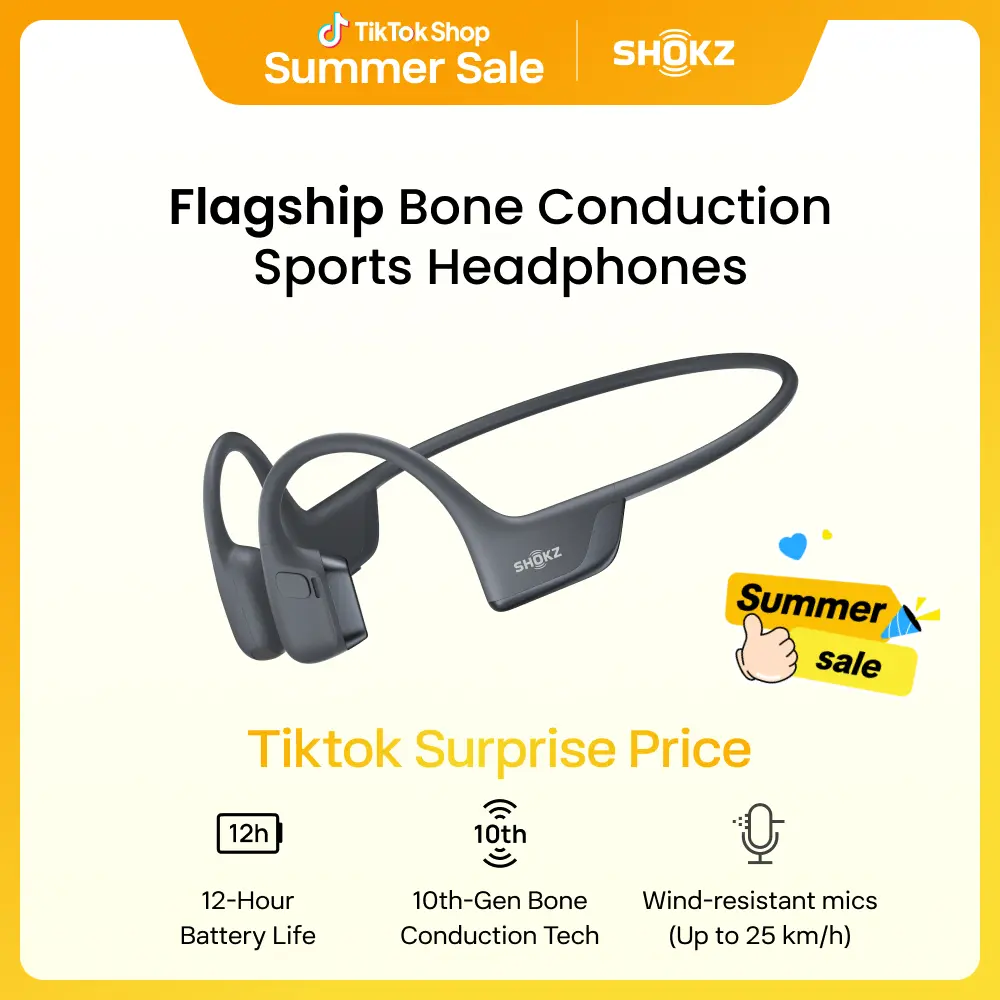 SHOKZ OpenRun Pro 2 - Open-Ear, Bone Conduction Sport Headphones - Sweat Resistant, Workout Headphones with Deep Bass and Smart Mic