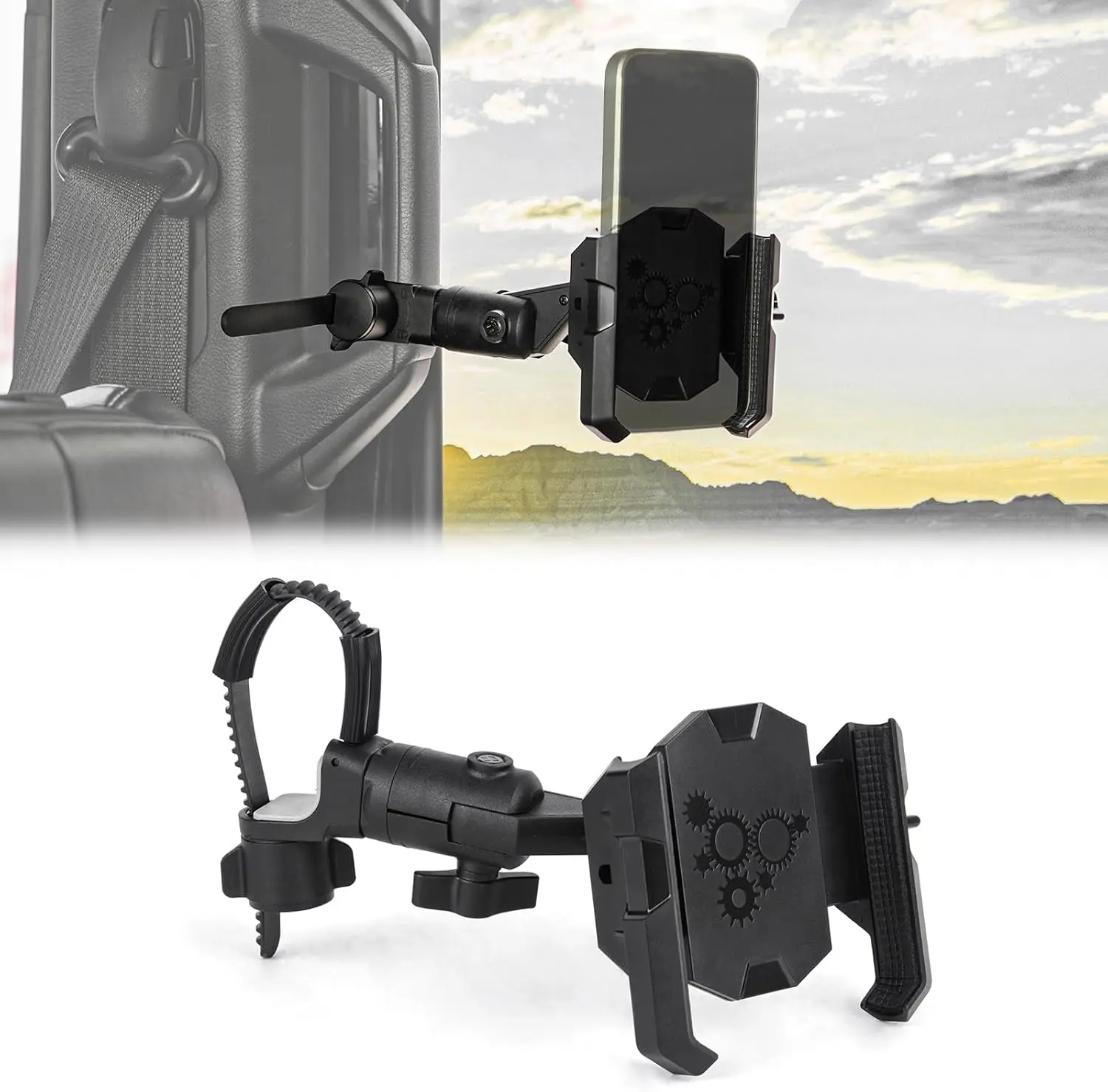 A Pillar Grab Handle Phone Mount Adjustable Phone Clip Phone Holders Compatible with Jeep/Bronco/F-150/F-250/F-350/Chevrolet Silverado/GMC Sierra/Dodge Ram/Land Cruiser Fit for iPhone 16 15 14