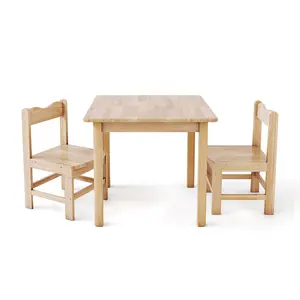 UNICOO Wooden Kids Table and Chairs Set – 3-Piece Hard Wood Toddler Table with 2 Chairs – Playroom & Classroom Kids Desk and Chair Set for Arts, Crafts, Reading, Snacks