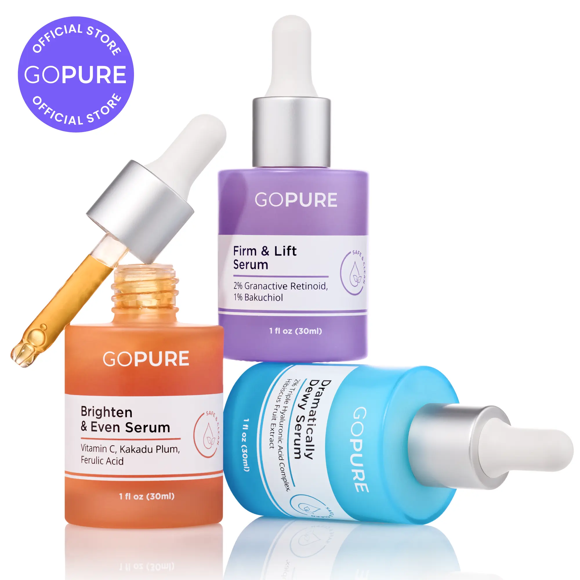 GOPURE Power Trio Facial Serums Set - Vitamin C Serum Hyaluronic Acid Serum and Retinol Serum