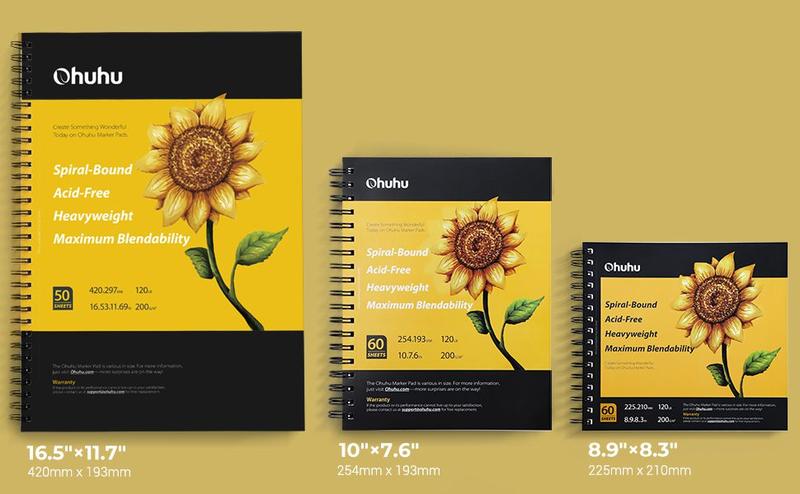 Ohuhu Spiral-Bound Marker Pad for Alcohol Markers, 120LB/200GSM Smooth Surface Art Paper, Spiral-Bound, Great for Artists to Draw, Paint & Sketch