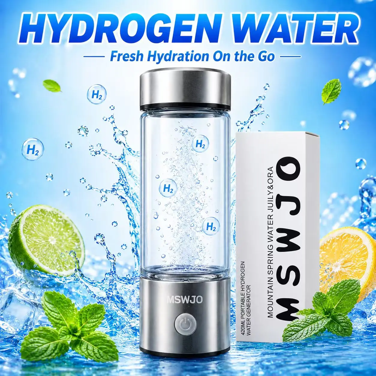 2026 Upgraded Hydrogen Water Bottle 420ml – Portable Rechargeable Drinkware for Fitness, Travel & Daily Hydration