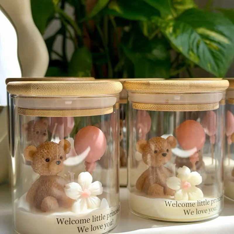 Personalized Baby Shower Candles - Cruelty-Free, Durable Cylinder Candles with Box Packaging, 3-Hour Burn Time, Flower-Enhanced Baby Shower Gifts for Home Decor & Children's Day Supplies