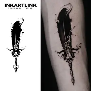 INKARTLINK Tattoo Tech, 2 Sheets Medium Semi Permanent Tattoo, Adult Art Design Temporary Tattoos, Lasts 1-2 Weeks, Waterproof, Realistic Look, No Adhesive, No Reflection (Feather Arrow Design) Sensitive