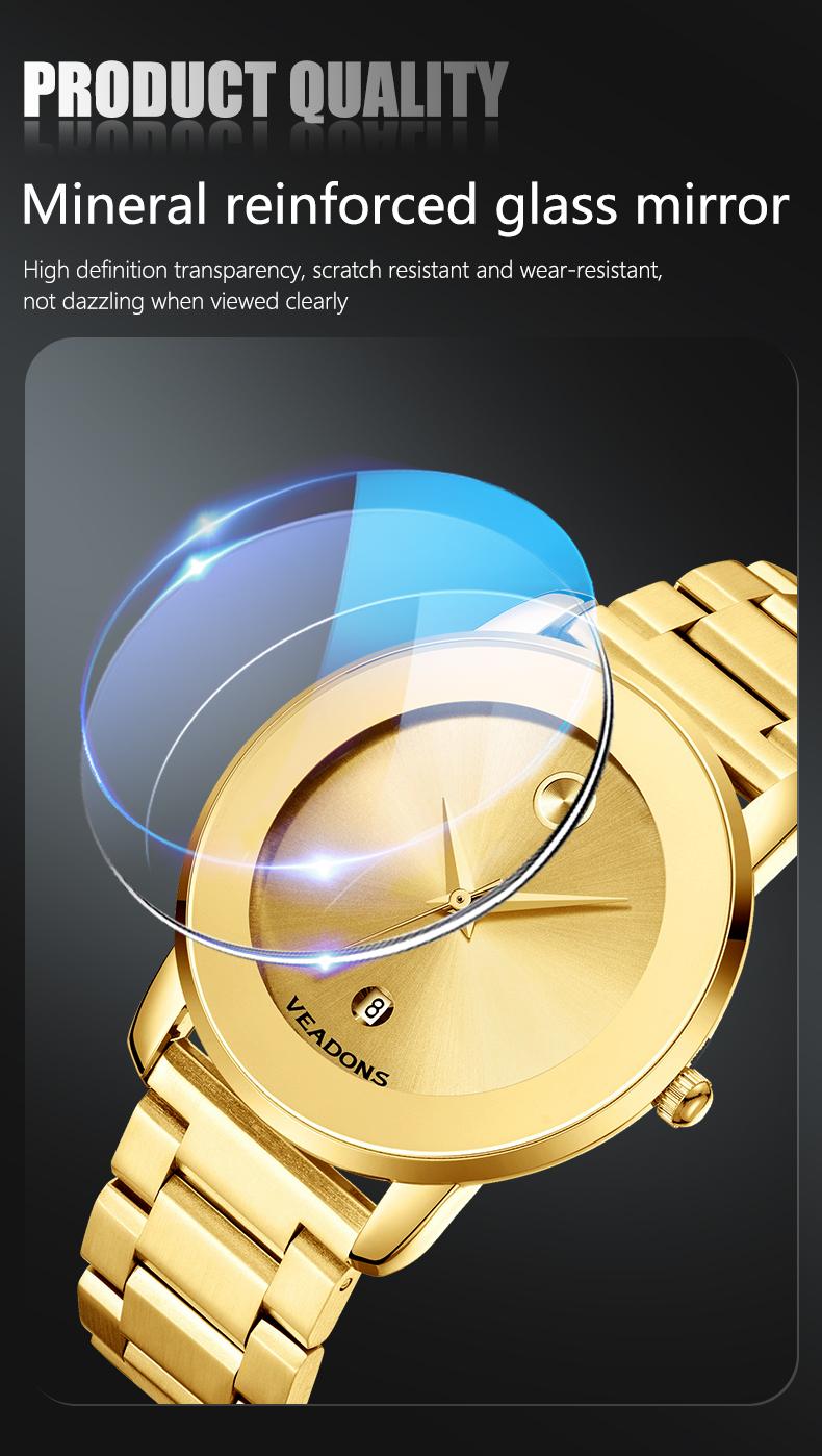 Luxury business quartz watches for ladies and gentlemen, featuring solid stainless steel straps, calendar function, and water resistance. With a minimalist design, they are elegant and durable, suitable for daily wear.