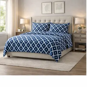 Signature Collection 4 Piece Navy Blue And White King Sheet Set - Soft Breathable Fabric, Elegant Design, King Size, Includes Fitted Flat Sheet & Pillowcases