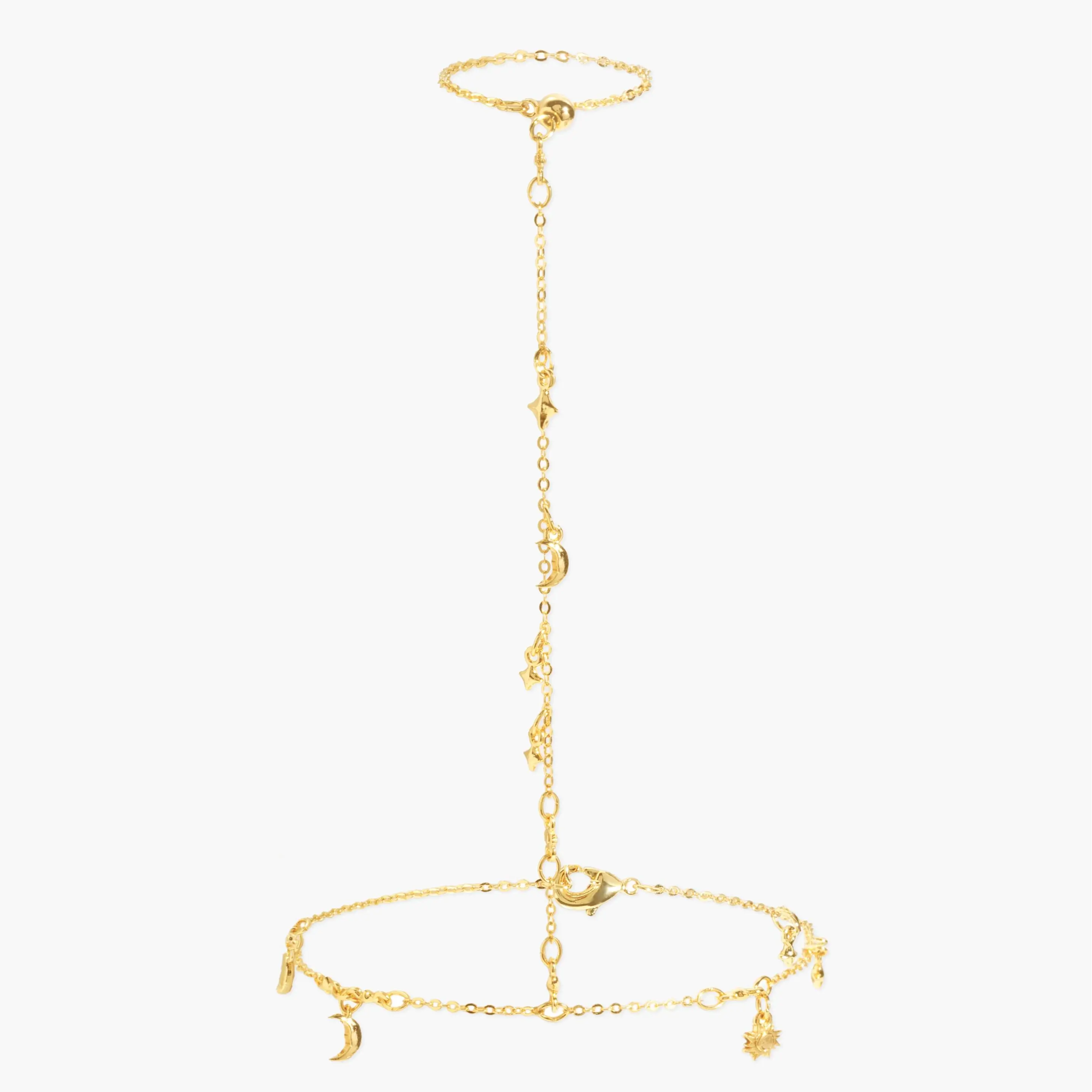 en route 18K Gold Plated Lyra Hand Chain Bracelet, Boho Coin-Inspired Piece with Dainty Beads, Chic Summer Accessory Perfect for Layering or Festival Looks