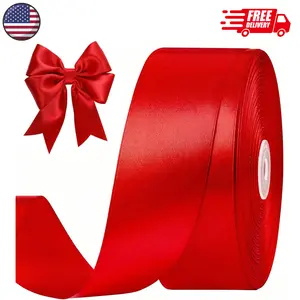 1-1/2 Inches 50 Yards Red Satin Ribbon, Solid Fabric Ribbon Roll