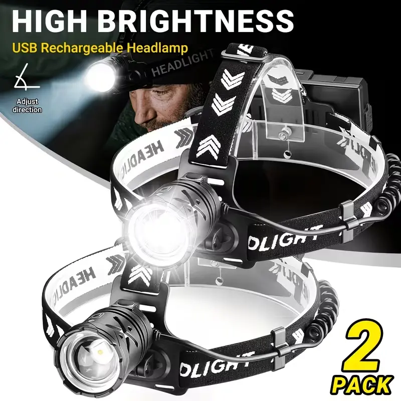 Single pack / dual pack ultra-bright, powerful headlamp; USB headlamp; car headlamp; suitable for nighttime, outdoor activities, and running