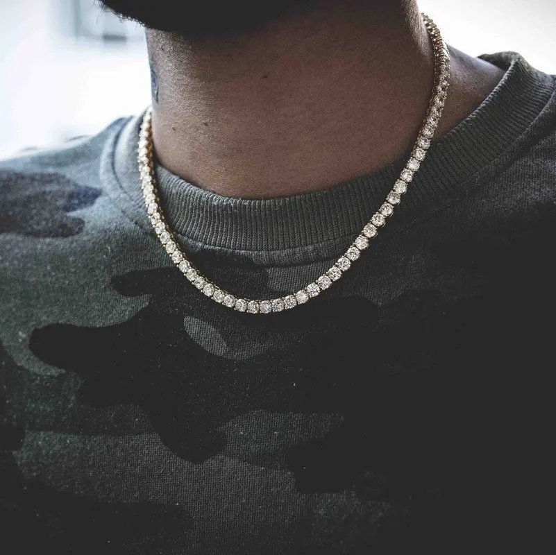 2-Tone Layered Tennis Necklace Set, 4mm AAAAA+ Cubic Zirconia, Gold & Silver Plated Hiphop Style Chain for Women & Men, Birthday Gifts, Lightweight, Bestie, Casual, Gold‑Silver Duo