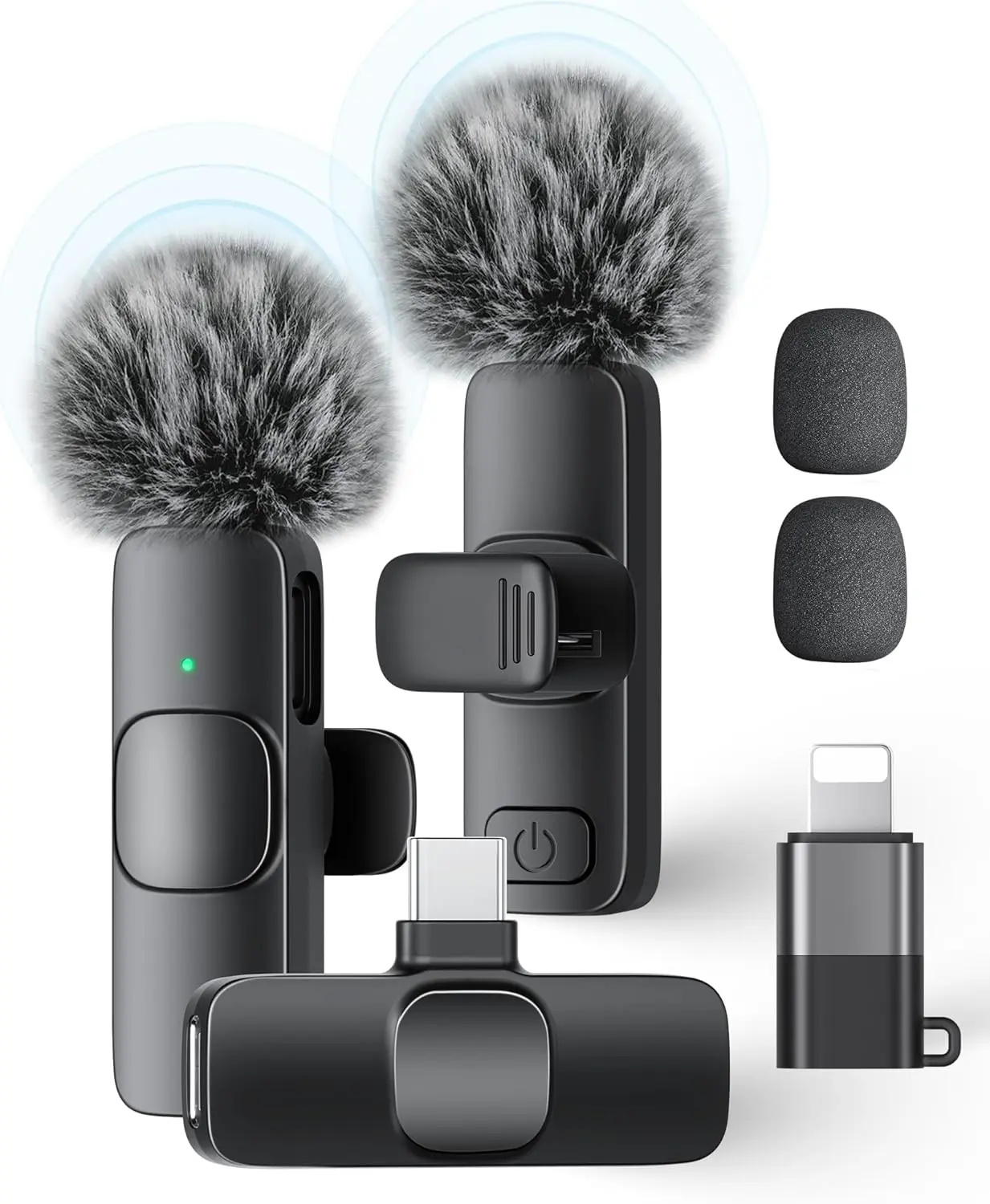 Wireless Mini Lavalier Microphone - Compact Rechargeable Battery-Powered Plug-and-Play with Receiver, 5H Battery, 98Ft Range, Noise Reduction, USB-C Cable, iOS Adapter, Portable Clip, Charging Support for Smartphone, Camera, PC, Android Device, Recording