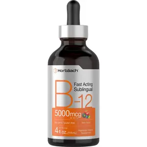 Horbaach B12 Vitamin 5000 mcg Sublingual | 4 Fl Oz | as Methylcobalamin and Cyanocobalamin | Liquid Vegetarian Drops | Berry Flavor | Non-GMO & Gluten Free Supplement