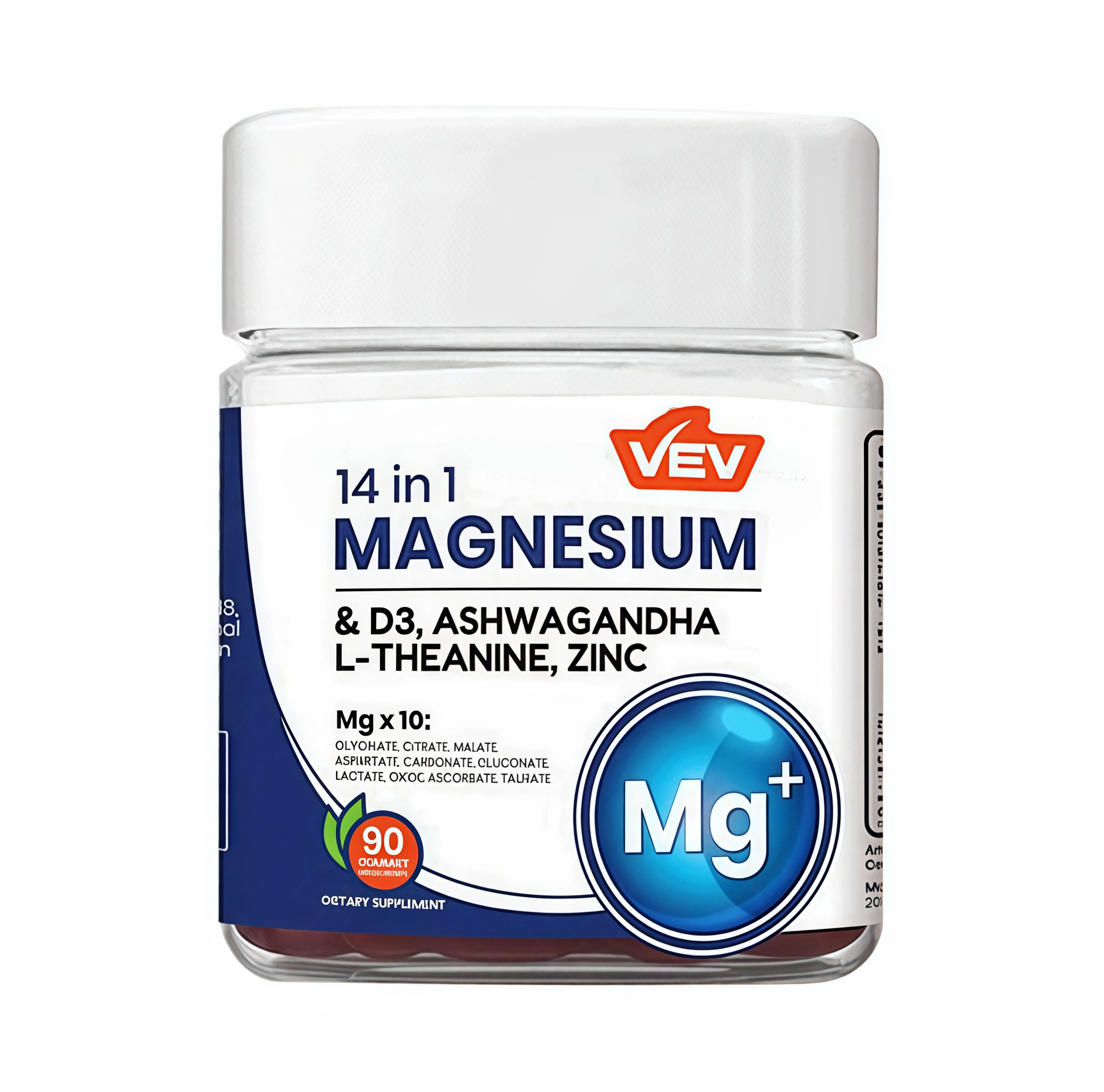 VEV 14-in-1 DeepCalm Magnesium Complex Gummies BF | Magnesium Glycinate with Ashwagandha, L-Theanine, Vitamin D3 & Zinc | Women’s Cortisol Support Supplement, 90ct, No Added Sugar, Vegan