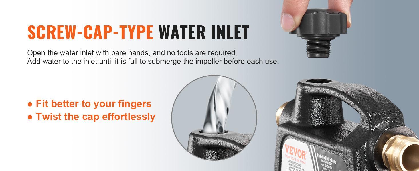 VEVOR Cast Iron Water Transfer Pump, 115V AC 1600 GPH 1/2HP, Portable Electric Utility Pump with Carbon Brush, Filter, Brass Connectors, for Garden, Rain Barrel, Pool, Pond, Hot Tub, Aquarium Draining