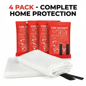 4 Pack Emergency Fire Blanket for Kitchen, Car & Camping - Fiberglass Fire Safety Shield for Home & Grill (40"x40")