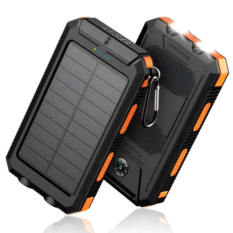 [Free Ship] Portable Charger - 10000mAh Solar Powered Battery Power Bank, Emergency Phone Charger with Dual Ports for Multiple Device Charging, Electronic, Accessories