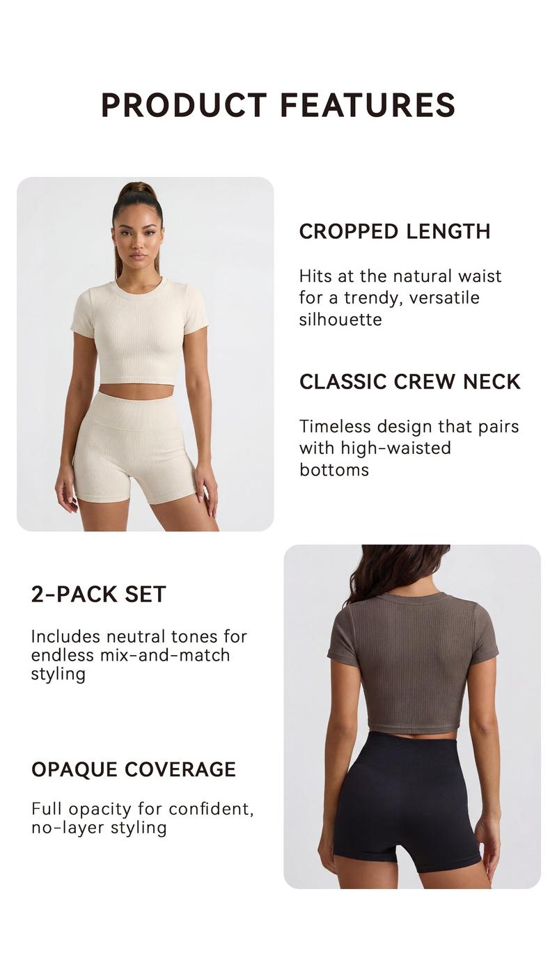 OQQ-Nine cents　Women's Basic Ribbed Crop Top | Slim-Fit Short-Sleeve Summer Tee