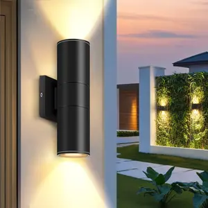 Outdoor Wall Lights, 12W 2700K Integrated LED Cylinder Up Down Lights, 1200LM Super Bright Waterproof Exterior Wall Sconce,Multi-piece modern black outdoor wall lamp, suitable for patios, walkways, gazebos, shower rooms, and swimming pools.