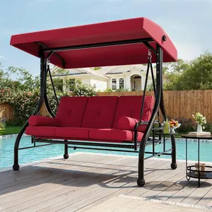 3-Seat Outdoor Porch Swing with Adjustable Canopy & Stand | 800LBS Heavy Duty for Adults | Cup Holder Tray, Cushion & Pillows for Patio & Garden