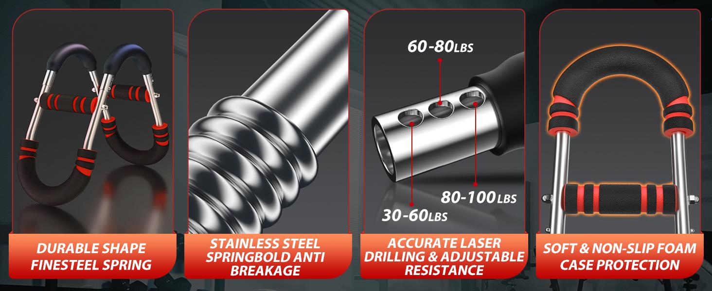 Arm Trainer,3 Level 60-100LBS Adjustable,Chest&Arm Workout Equipment for Men,Muscle&Strength Trainer,Portable Spring Resistance, Perfect Gift